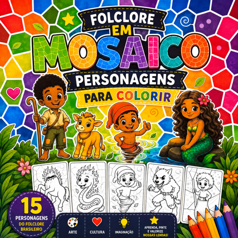Atividades Folclore – Mosaico para Colorir